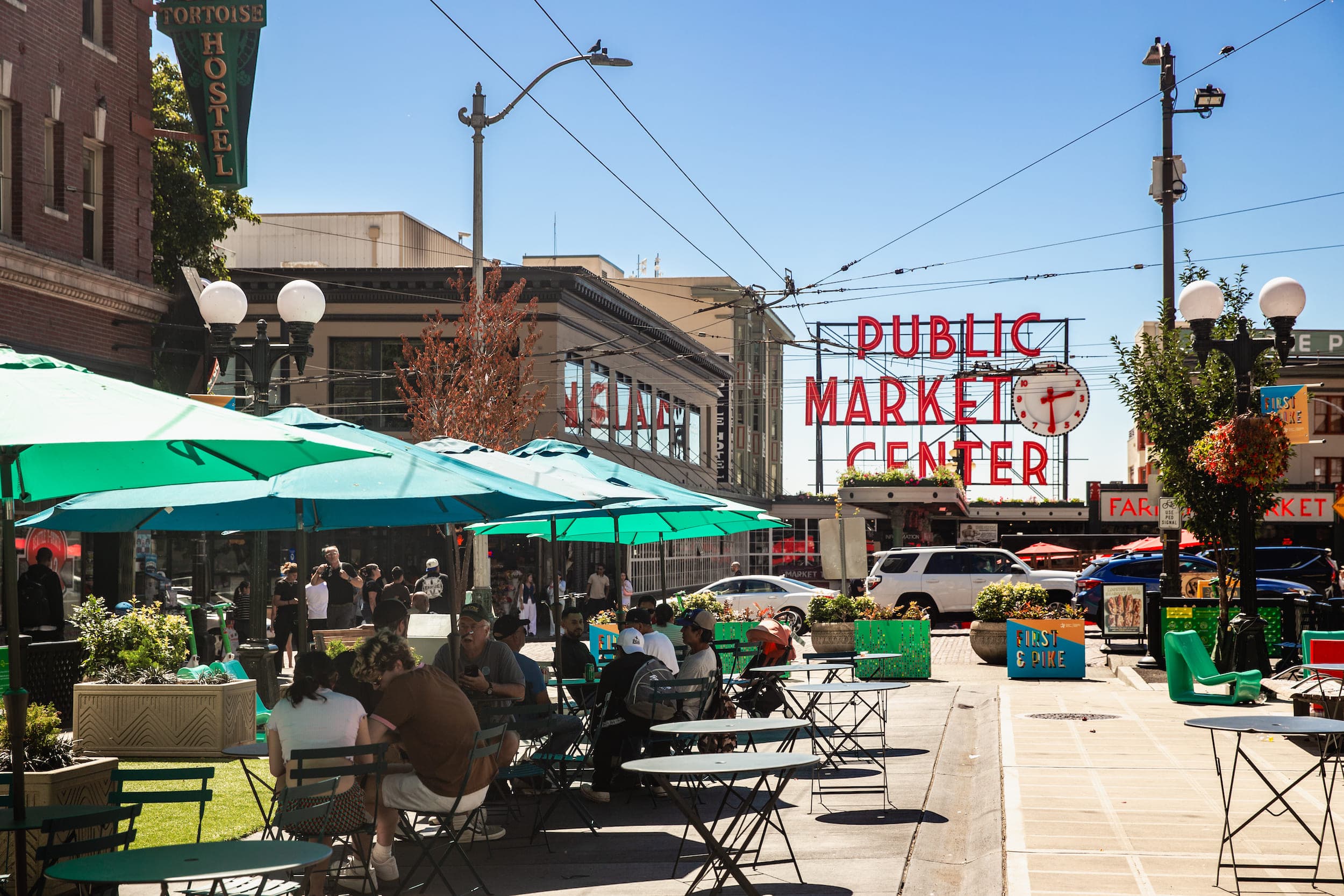 A hotel patio just outside the Public market Center