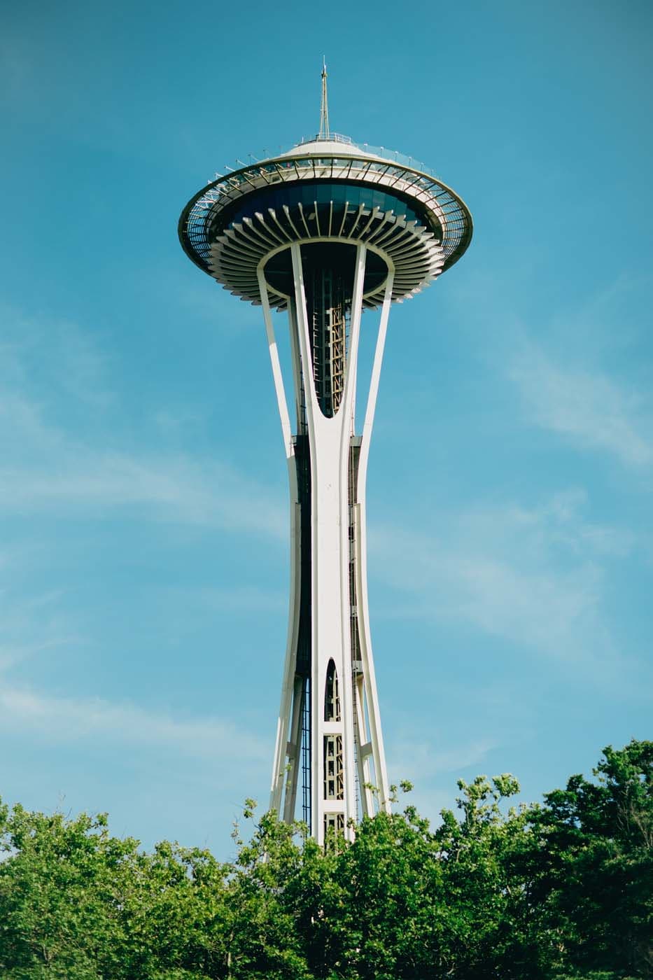 The Space Needle on a beautiful blue sky day