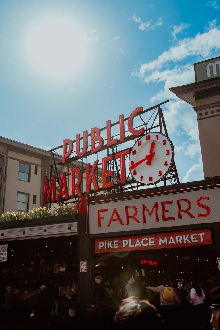 The exterior of the farmers market at Pike Place Market