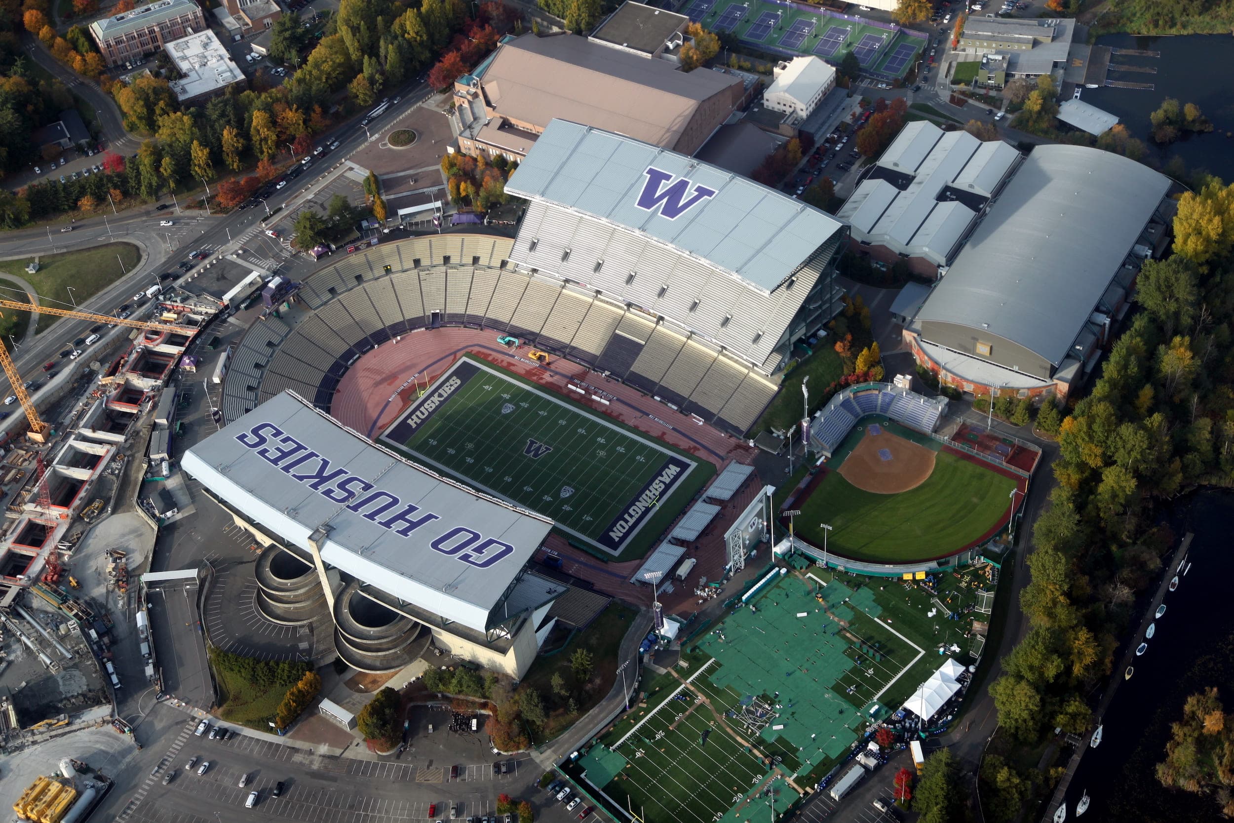 An aerial view of The Huskies Stadium