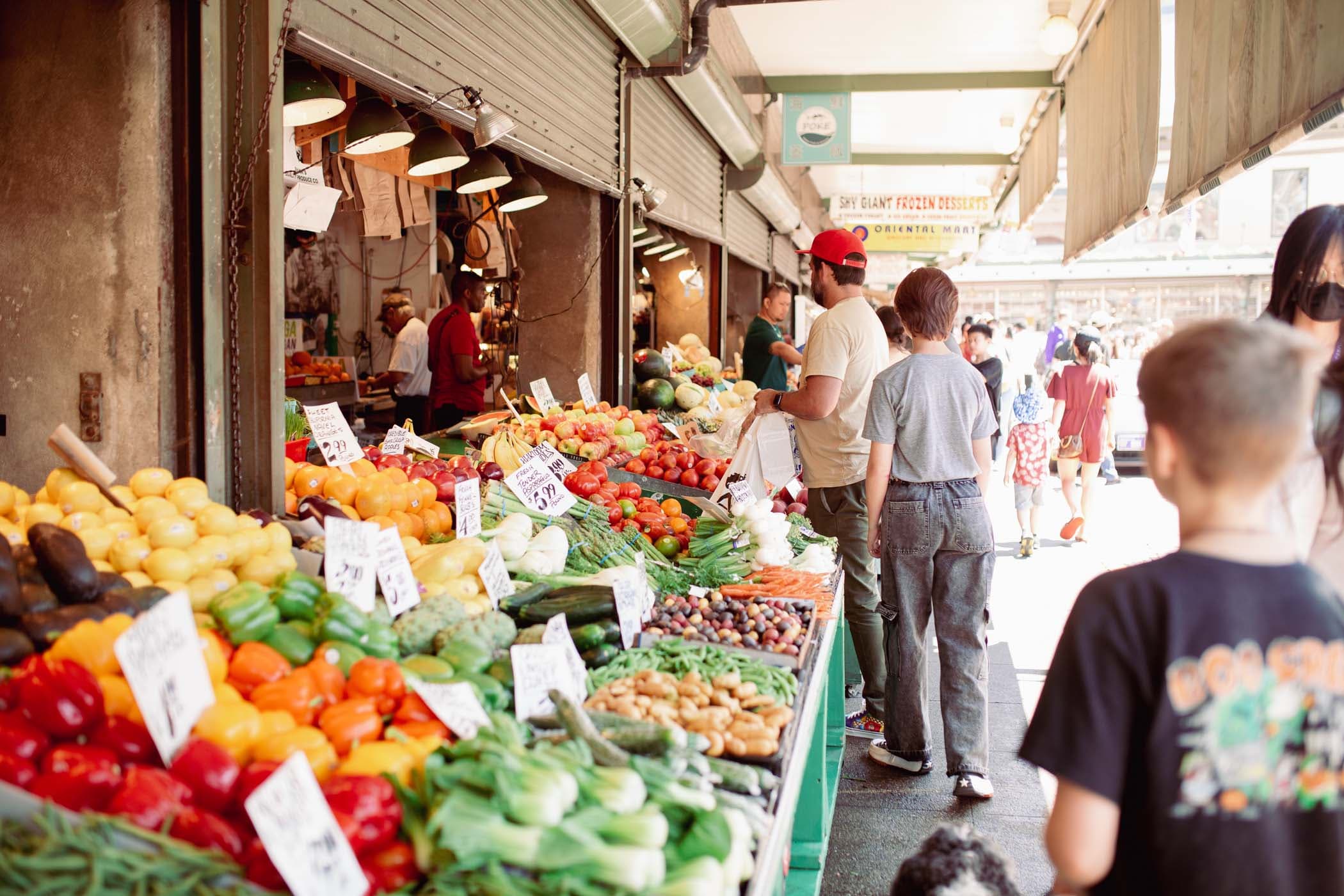 A bunch of vegetable and fruit stand at the market