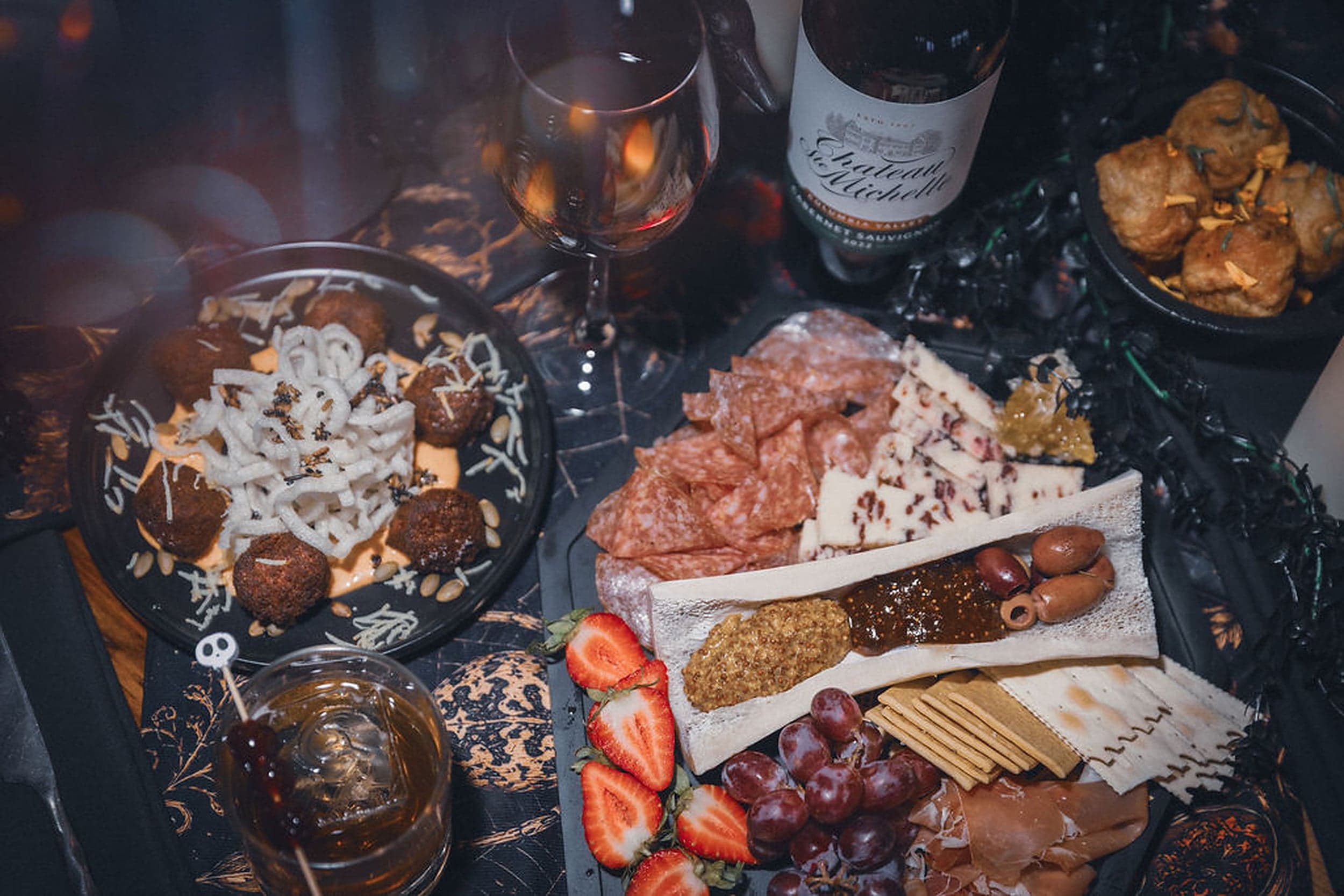 Halloween charcuterie board and small plates at the Haunted Lobby Bar, The Edgewater Hotel Seattle waterfront dining
