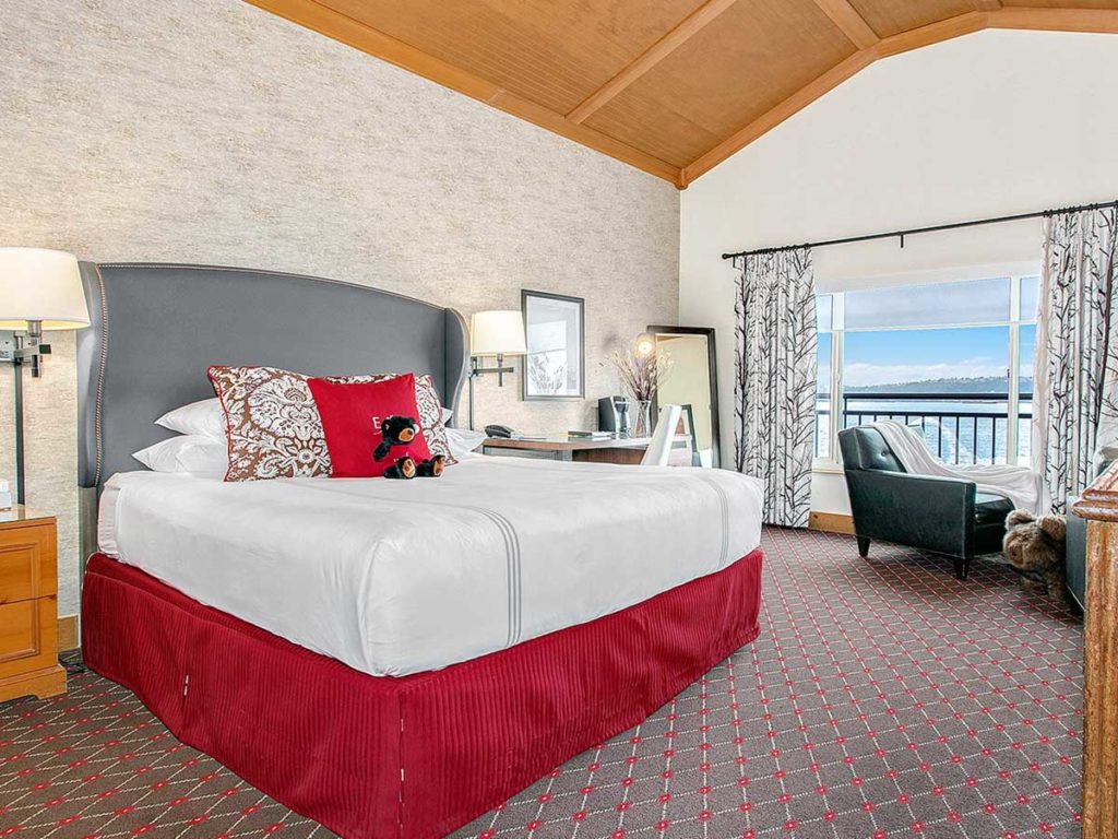 Guestroom with a view of the Puget Sound, at the Edgewater Hotel
