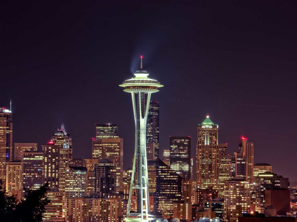 View of Space Needle at night