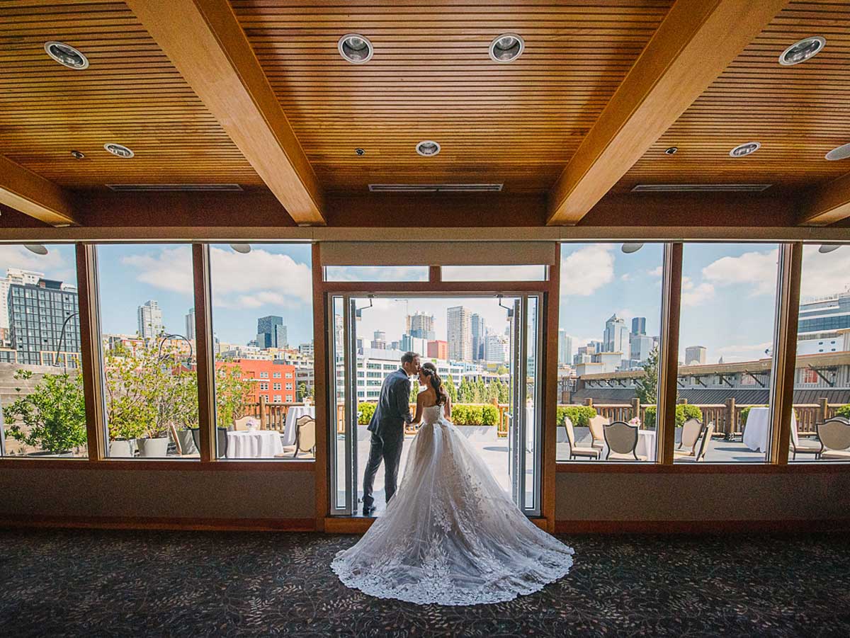 Bride At Groom In Seattle At The Edgewater.