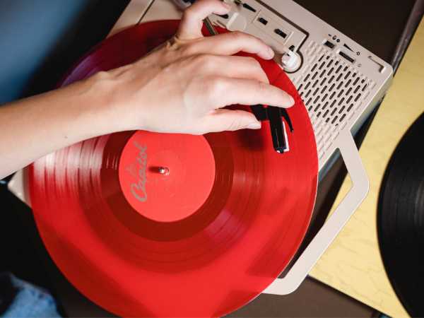 Red record on a record player