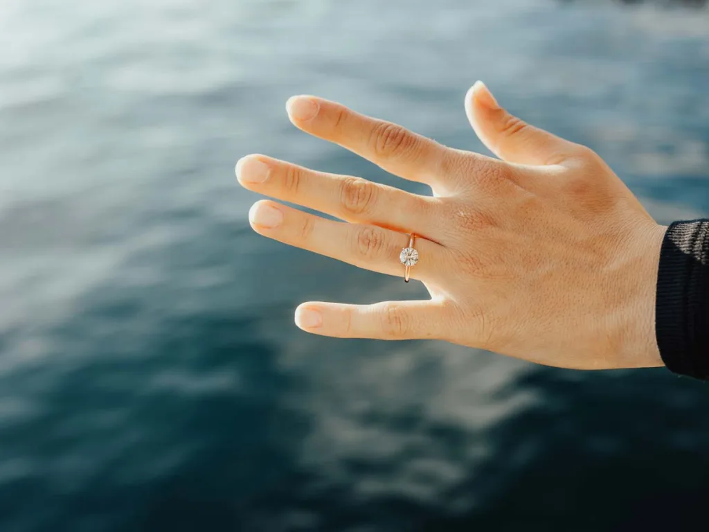 Wedding Ring With Water In The Background.
