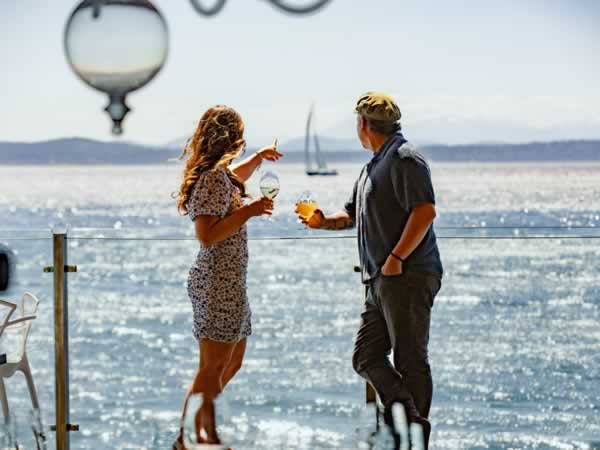 Couple on six seven restaurant Waterfront Deck