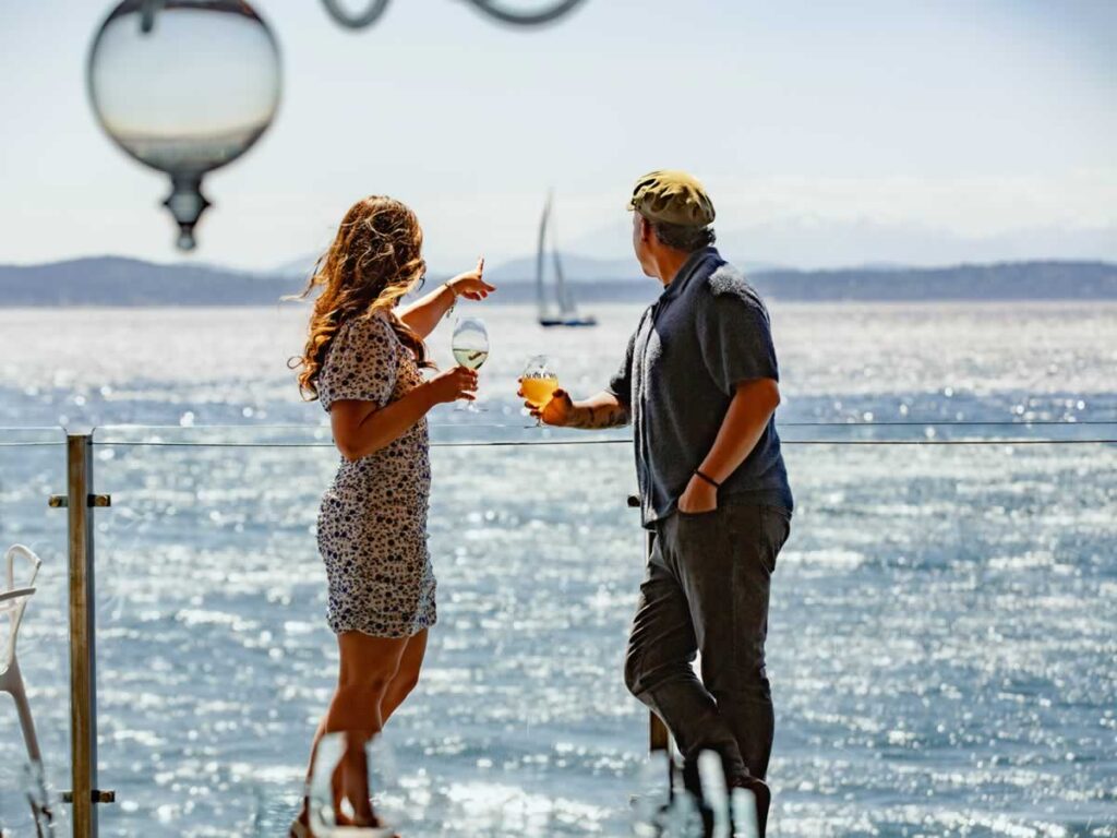 Couple on six seven restaurant Waterfront Deck